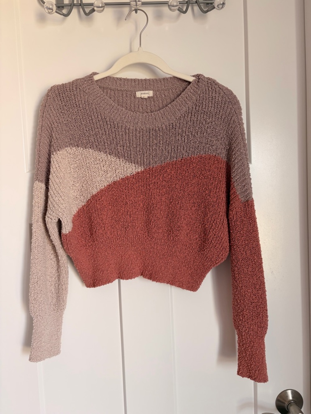 Colorblock Crop Sweater - Dusty Rose / Mauve / Cream
